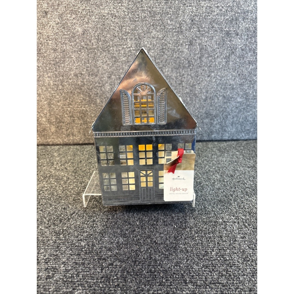 Hallmark~Metal Light Up Holiday‎ House w/Flameless Candle~Winter/Table Decor